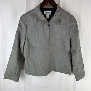 Pendleton Jacket Womens 10 Petite Gray Houndstooth Virgin Wool‎ Zip Made in USA